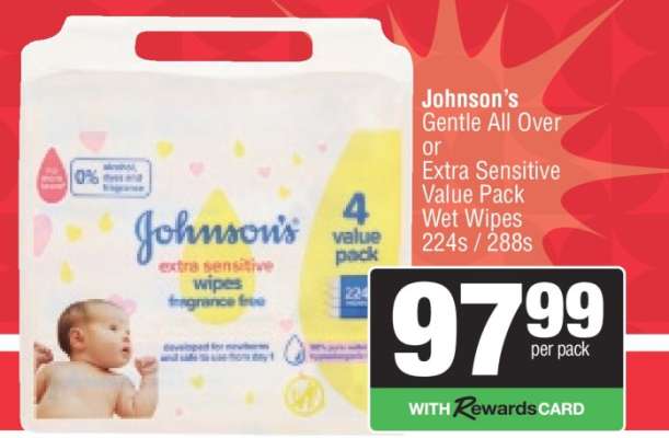 Johnson’s Gentle All Over or Extra Sensitive Value Pack Wet Wipes
