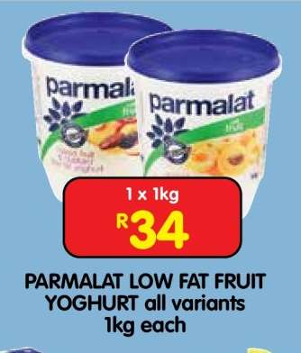 PARMALAT LOW FAT FRUIT YOGHURT all variants 1kg each