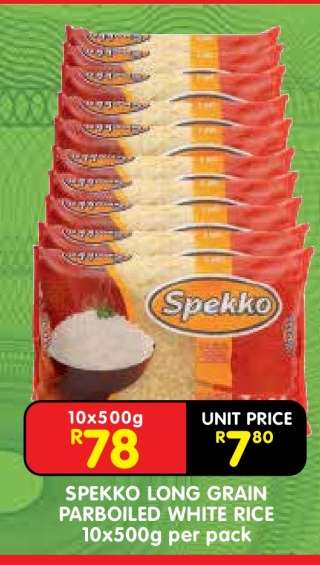 SPEKKO LONG GRAIN PARBOILED WHITE RICE 10x500g per pack