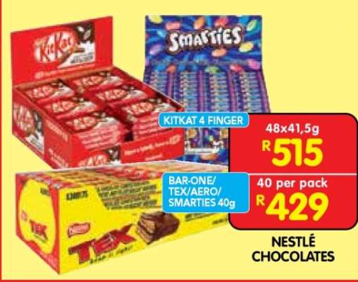 BAR-ONE/TEX/AERO/SMARTIES 40g