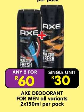 AXE DEODORANT FOR MEN all variants 2x150ml per pack