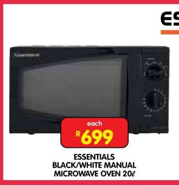 ESSENTIALS BLACK/WHITE MANUAL MICROWAVE OVEN 20ℓ