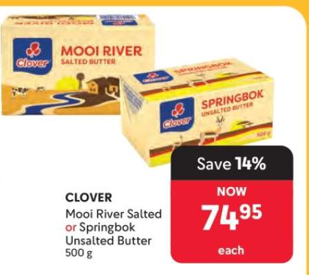 Clover Mooi River Salted or Springbok Unsalted Butter
