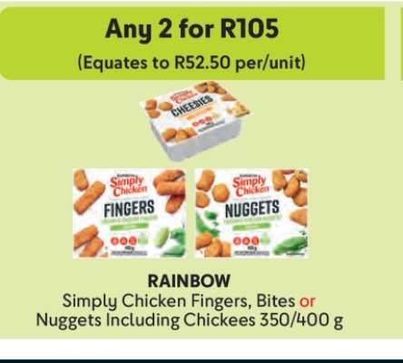 RAINBOW Simply Chicken Fingers, Bites or Nuggets Including Chickees 350/400 g
