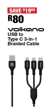 Volkano USB to Type C 3-in-1 Braided Cable