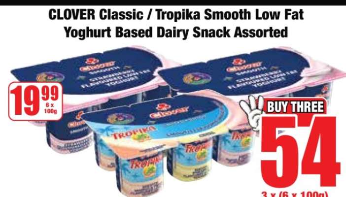 CLOVER Classic / Tropika Smooth Low Fat Yoghurt Based Dairy Snack Assorted