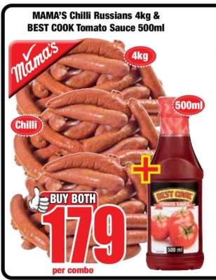 MAMA’S Chilli Russians 4kg & BEST COOK Tomato Sauce 500ml