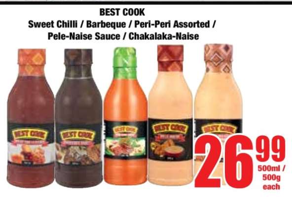 BEST COOK Sweet Chilli / Barbeque / Peri-Peri Assorted / Pele-Naise Sauce / Chakalaka-Naise