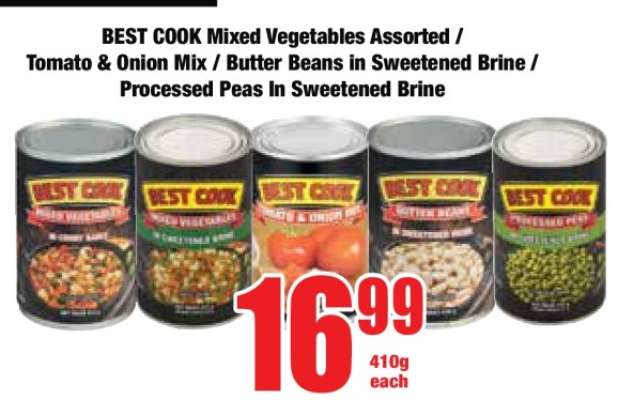 BEST COOK Mixed Vegetables Assorted / Tomato & Onion Mix / Butter Beans In Sweetened Brine / Processed Peas in Sweetened Brine