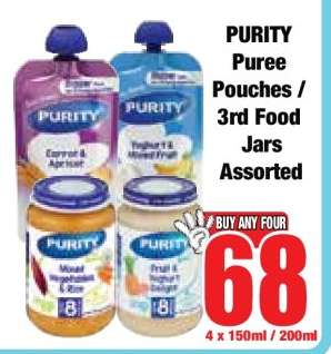 PURITY Puree Pouches & 3rd Food Jars Assorted