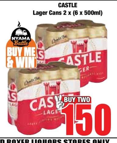 CASTLE LAGER CANS 2 X (6 X 500ML)