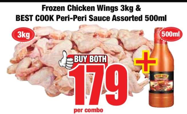 Frozen Chicken Wings 3kg & BEST COOK Peri-Peri Sauce Assorted 500ml