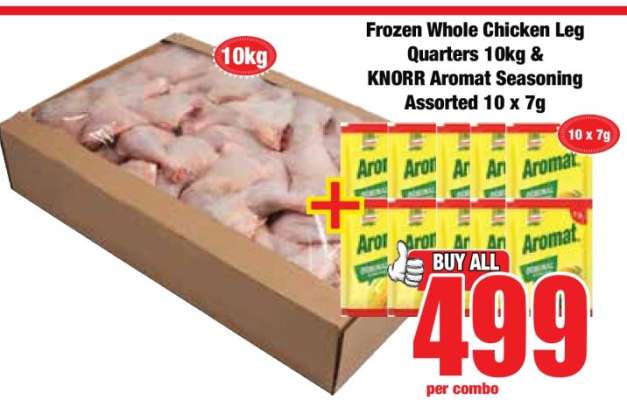 Frozen Whole Chicken Leg Quarters 10kg & KNORR Aromat Seasoning Assorted 10 x 7g