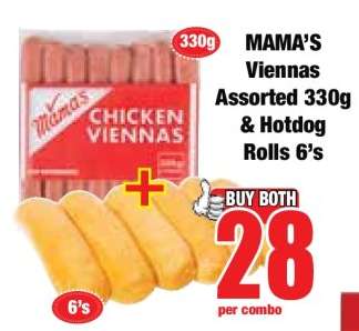 MAMA’S Viennas Assorted 330g & Hotdog Rolls 6’s
