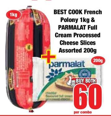 BEST COOK French Polony 1kg & PARMALAT Full Cream Processed Cheese Slices Assorted 200g