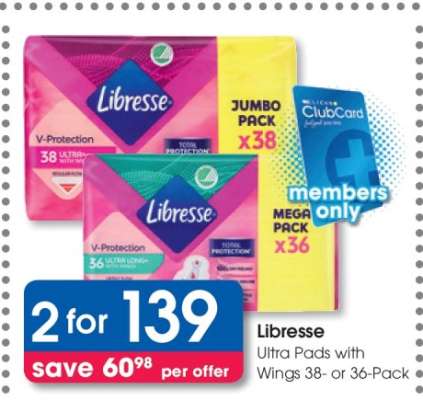 Libresse Ultra Pads with Wings 38- or 36-Pack