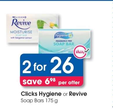 Clicks Hygiene or Revive Soap Bars 175 g