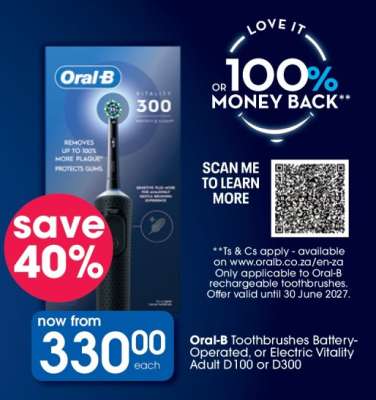 Oral-B Toothbrushes Battery-Operated, or Electric Vitality Adult D100 or D300