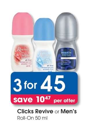 Clicks Revive or Men's Roll-On 50 ml