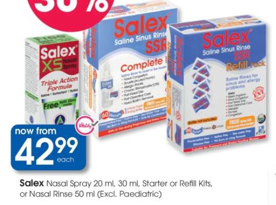Salex Nasal Spray 20 ml, 30 ml, Starter or Refill Kits, or Nasal Rinse 50 ml