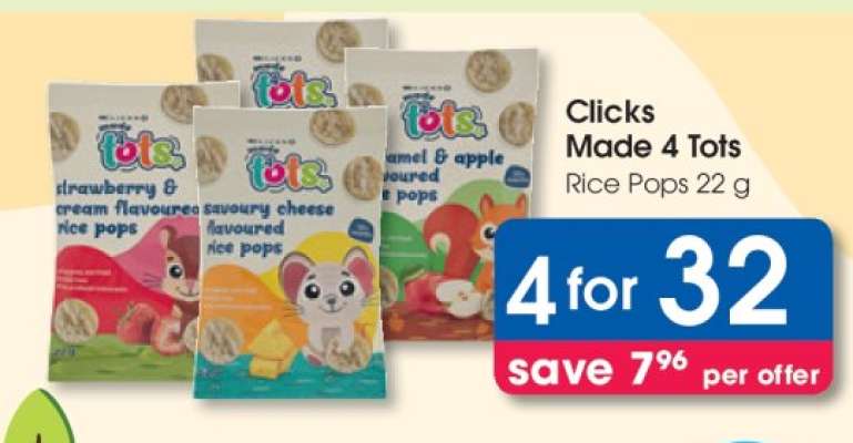 Clicks Made 4 Tots Rice Pops 22 g