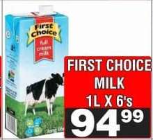 FIRST CHOICE MILK 1L X 6's