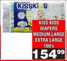 KISS KIDS DIAPERS MEDIUM,LARGE EXTRA LARGE 100's