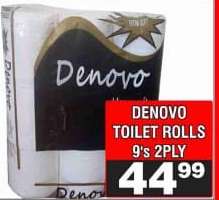 DENOVO TOILET ROLLS 9's 2PLY