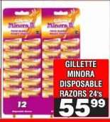 GILLETTE MINORA DISPOSABLE RAZORS 24's