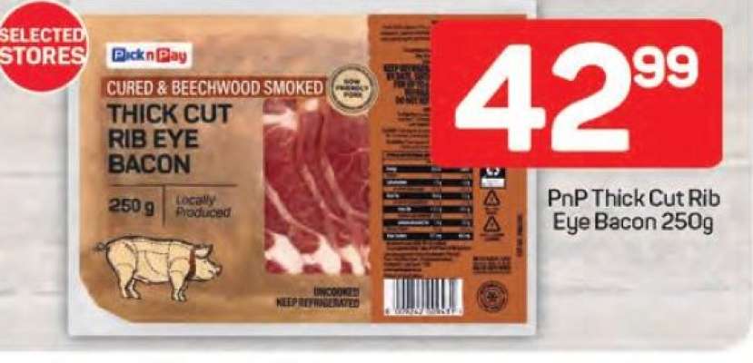 PnP Thick Cut Rib Eye Bacon 250g