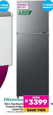 Hisense 154 L Top Mount Freezer Fridge (H225TTS)