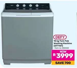 DEFY 15 kg Twin Tub Washing Machine (DTT151)