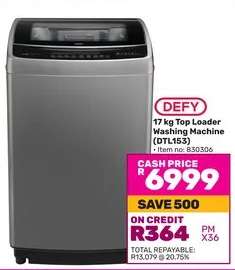 DEFY 17 kg Top Loader Washing Machine (DTL153)