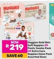 Huggies Gold Skin Soft Nappies OR Pants Jumbo Pack OR Extra Care Nappies Value Pack