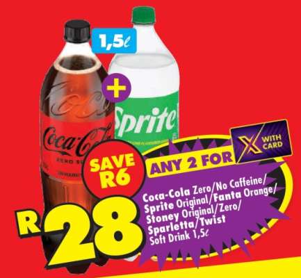 Coca-Cola Zero/No Caffeine/Sprite Original/Fanta Orange/Stoney Original/Zero/Sparletta/Twist Soft Drink 1,5ℓ