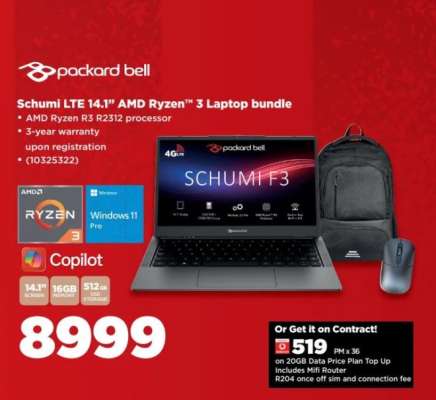 Schumi LTE 14.1” AMD Ryzen™ 3 Laptop bundle