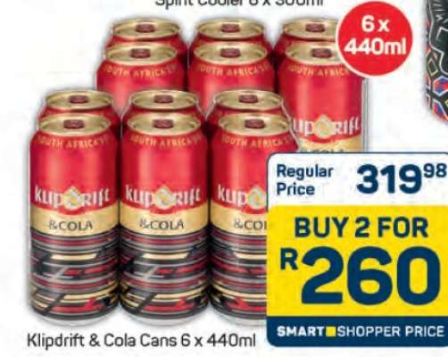 Klipdrift & Cola Cans 6 x 440ml