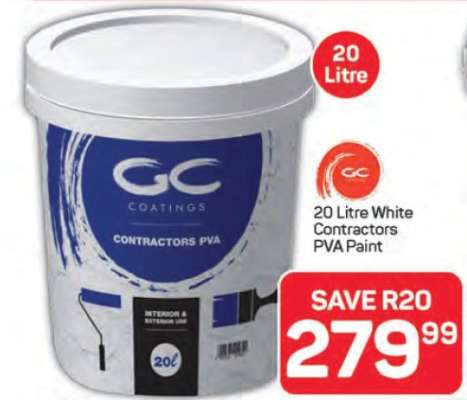 20 Litre White Contractors PVA Paint