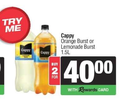 Cappy Orange Burst or Lemonade Burst