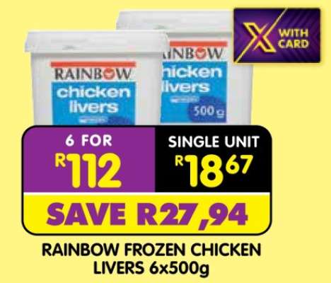 RAINBOW FROZEN CHICKEN LIVERS 6x500g