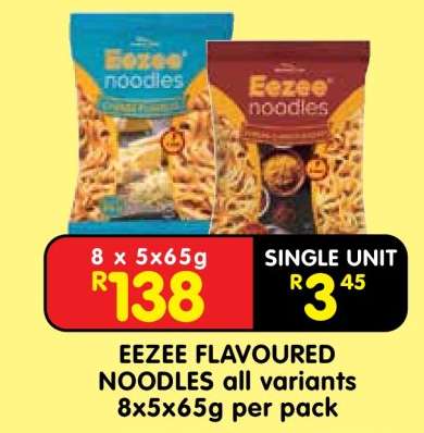 EEZEE FLAVOURED NOODLES all variants 8x5x65g per pack
