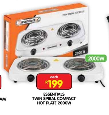 ESSENTIALS TWIN SPIRAL COMPACT HOT PLATE 2000W