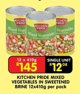 KITCHEN PRIDE MIXED VEGETABLES IN SWEETENED BRINE 12x410g per pack