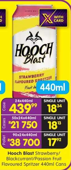 Hooch Blast Strawberry/Blackcurrant/Passion Fruit Flavoured Spritzer 440ml Cans