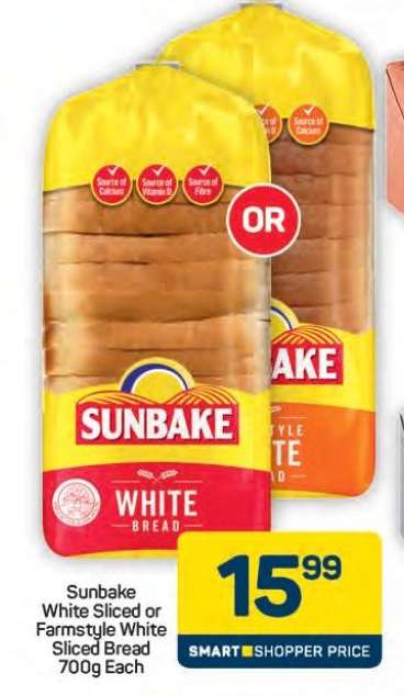 Sunbake White Sliced or Farmstyle White Sliced Bread