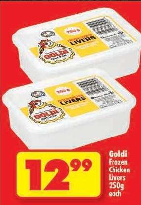 Goldi Frozen Chicken Livers 250g each