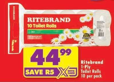 RITEBRAND 1-PLY TOILET ROLLS 10 per pack
