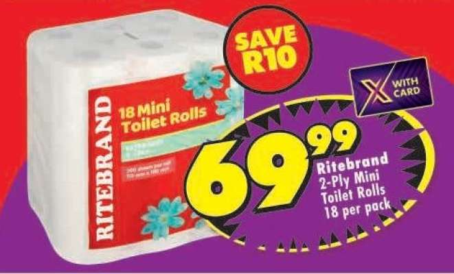 RITEBRAND 2-PLY MINI TOILET ROLLS 18 per pack