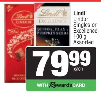 Lindt Lindor Singles or Excellence 100 g Assorted