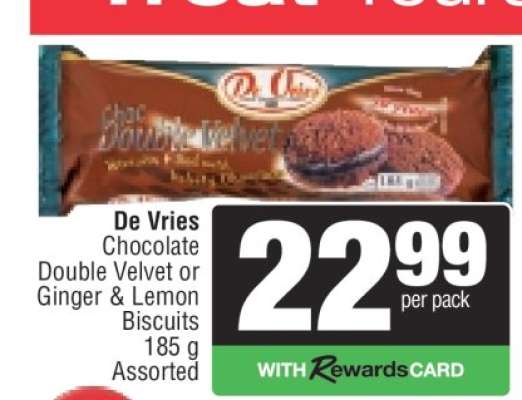 De Vries Chocolate Double Velvet or Ginger & Lemon Biscuits